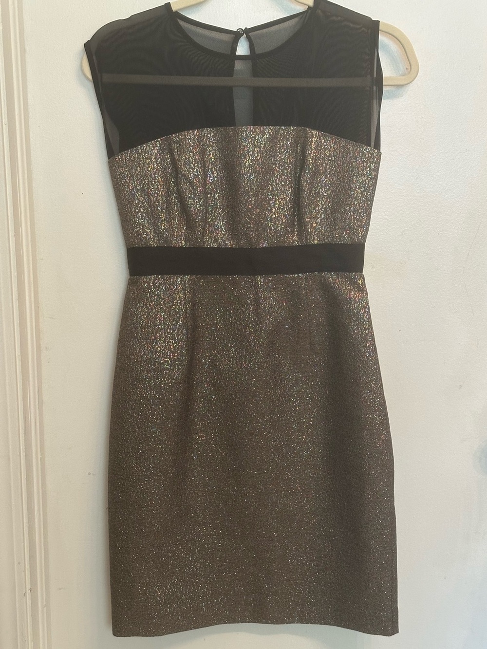 NY&Company Cocktail Metallic Gold & Black Mesh Yoke Sheath Dress NWT Size 0